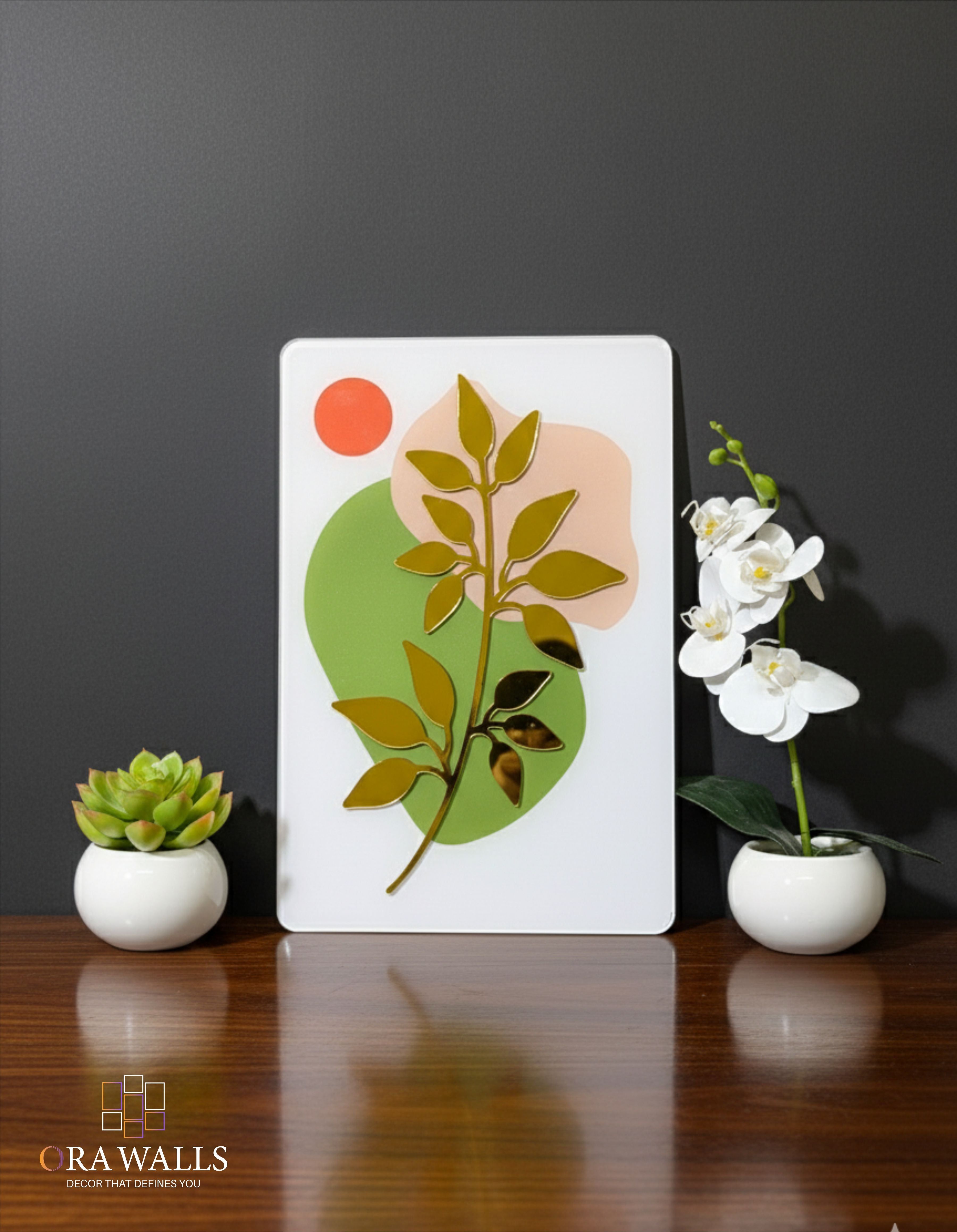 Vibrant Abstract Botanical Gold Leaf Acrylic Wall Art