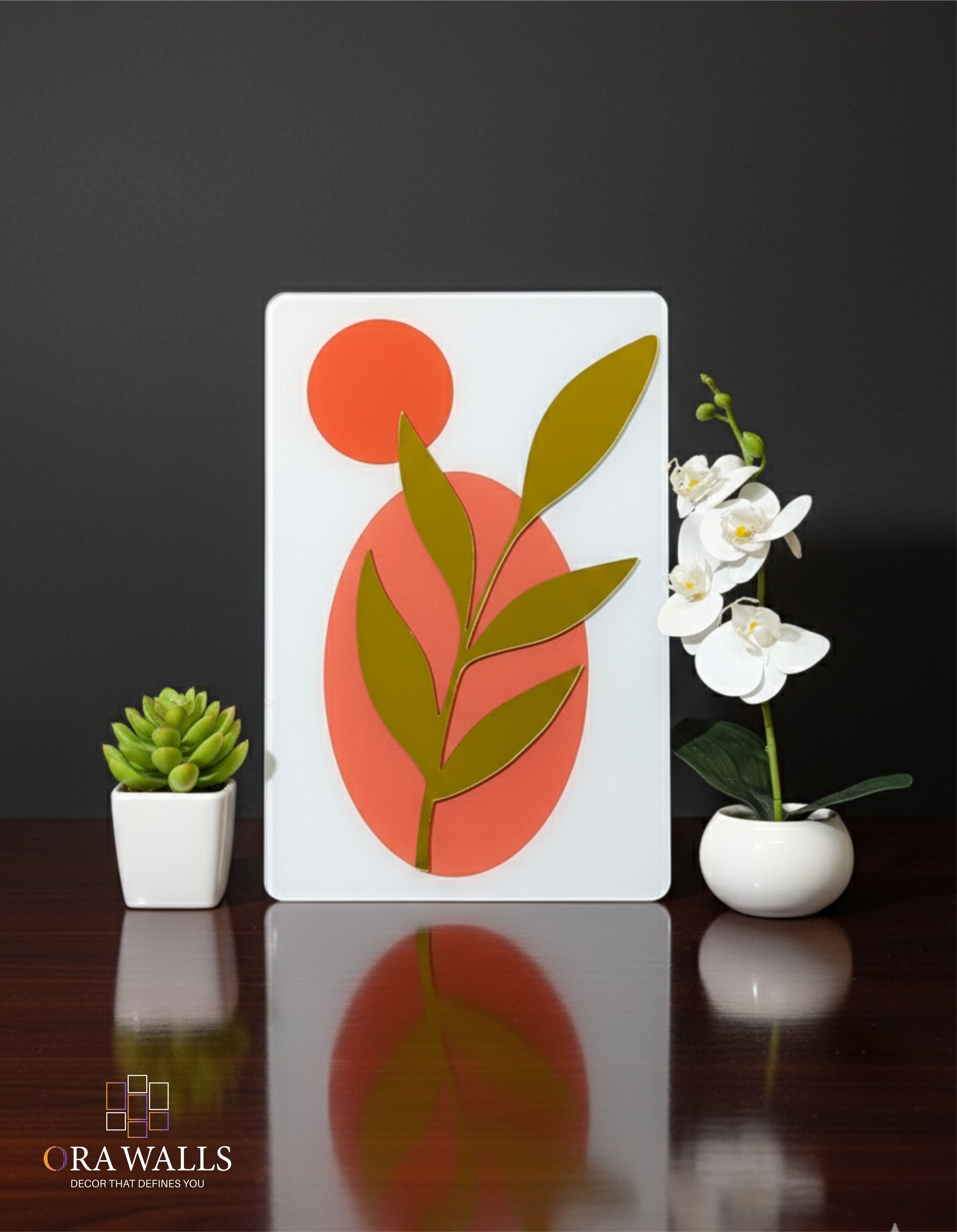 Mid-Century Graphic Botanical Terracotta and Olive Acrylic Art